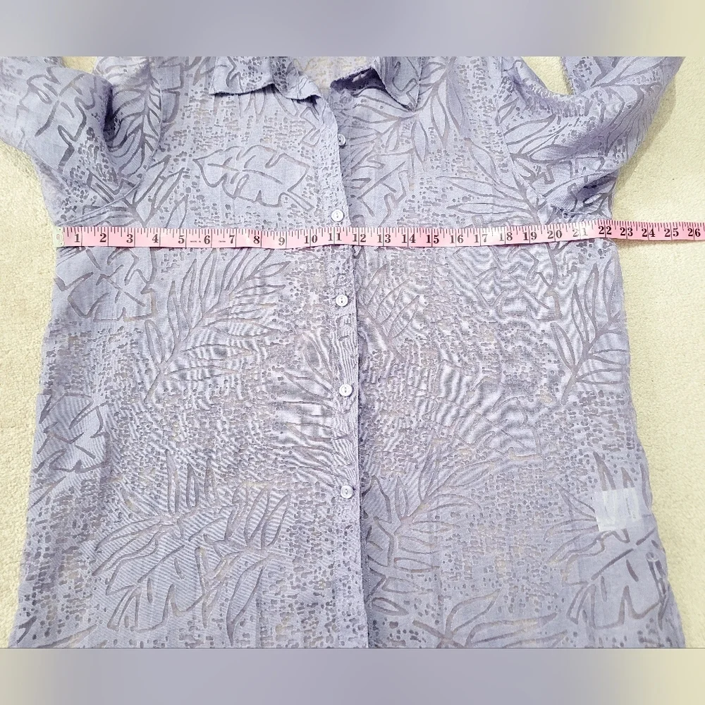 Alfred Dunner Purple Sheer Burnout Button Front Blouse Women’s Size 14 Floral - Picture 7 of 11